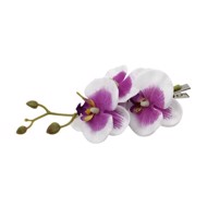 hårclips, hvid-lilla orkideflor 
